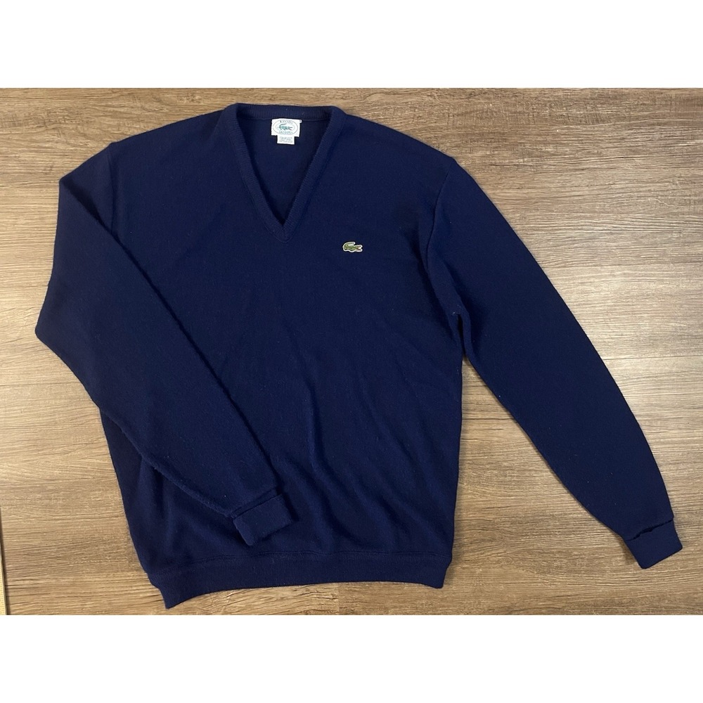 Vintage Izod Lacoste Navy Blue V-Neck  Pullover Sweater Men's XLT Made In USA A5